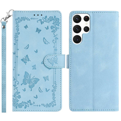 For Samsung Galaxy S25 Ultra Case Garden Imprinted PU Leather Wallet Phone Cover with Wrist Strap