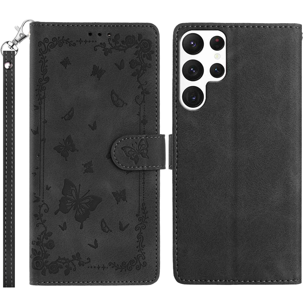 For Samsung Galaxy S25 Ultra Case Garden Imprinted PU Leather Wallet Phone Cover with Wrist Strap
