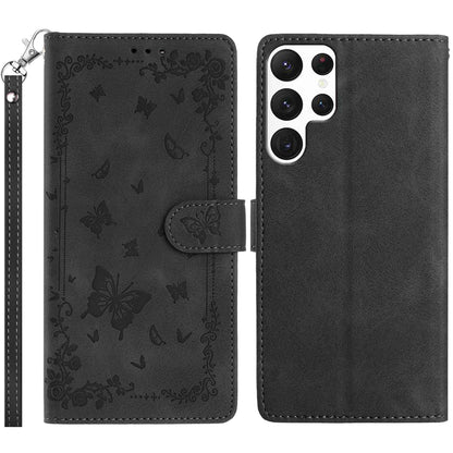 For Samsung Galaxy S25 Ultra Case Garden Imprinted PU Leather Wallet Phone Cover with Wrist Strap