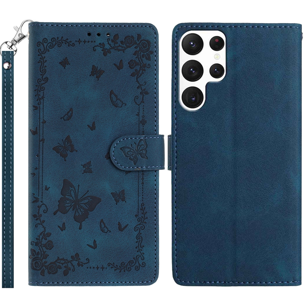 For Samsung Galaxy S25 Ultra Case Garden Imprinted PU Leather Wallet Phone Cover with Wrist Strap