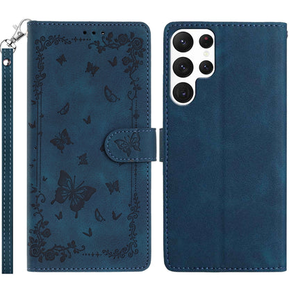For Samsung Galaxy S25 Ultra Case Garden Imprinted PU Leather Wallet Phone Cover with Wrist Strap