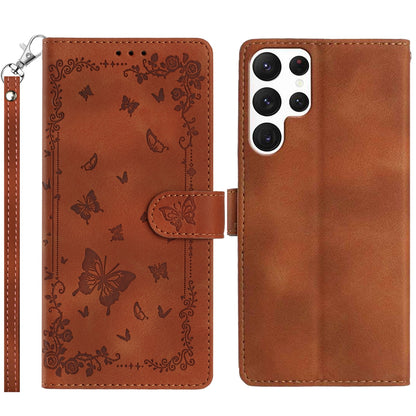 For Samsung Galaxy S25 Ultra Case Garden Imprinted PU Leather Wallet Phone Cover with Wrist Strap
