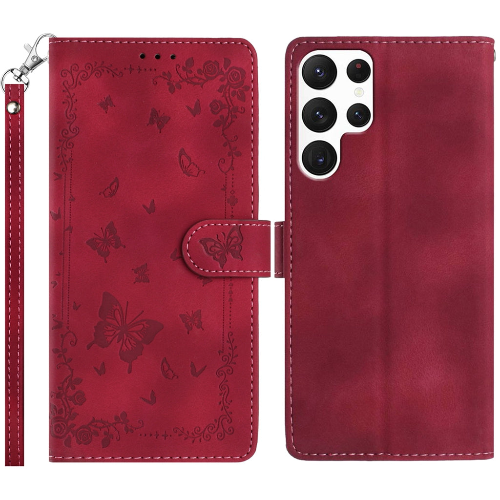 For Samsung Galaxy S25 Ultra Case Garden Imprinted PU Leather Wallet Phone Cover with Wrist Strap