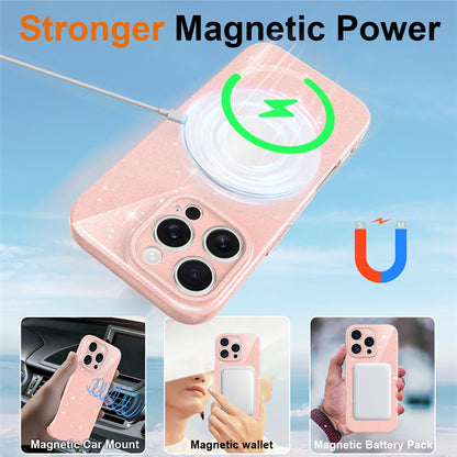 For iPhone 16 Pro Max Magnetic Case Glitter TPU Shockproof Phone Cover with Lanyard Compatible with MagSafe