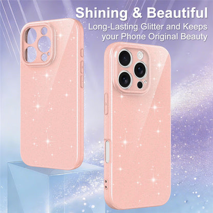 For iPhone 16 Pro Max Magnetic Case Glitter TPU Shockproof Phone Cover with Lanyard Compatible with MagSafe