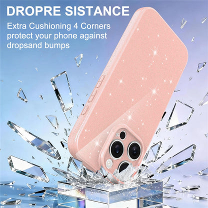 For iPhone 16 Pro Max Magnetic Case Glitter TPU Shockproof Phone Cover with Lanyard Compatible with MagSafe