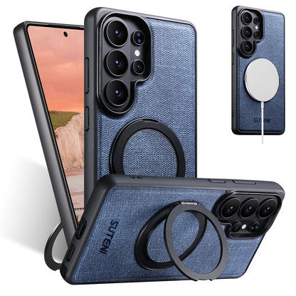 SUTENI G3 For Samsung Galaxy S26 Ultra Magnetic Case Rotating Ring Kickstand Jeans Texture PU TPU Phone Back Cover