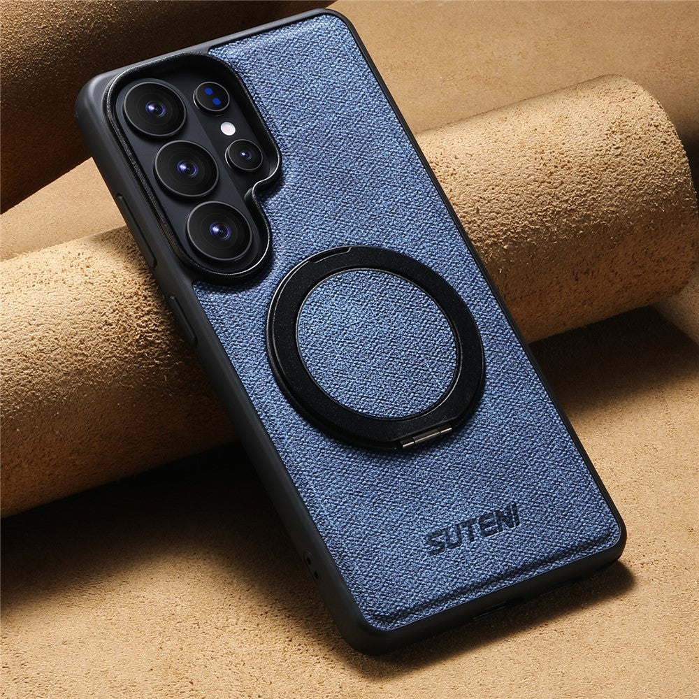 SUTENI G3 For Samsung Galaxy S26 Ultra Magnetic Case Rotating Ring Kickstand Jeans Texture PU TPU Phone Back Cover