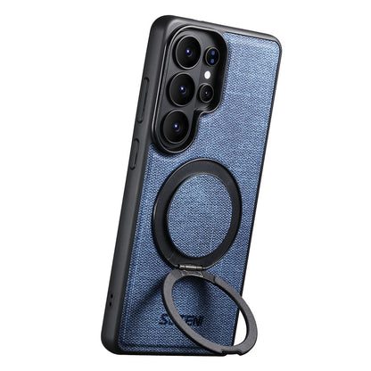 SUTENI G3 For Samsung Galaxy S26 Ultra Magnetic Case Rotating Ring Kickstand Jeans Texture PU TPU Phone Back Cover
