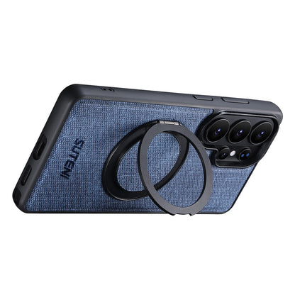 SUTENI G3 For Samsung Galaxy S26 Ultra Magnetic Case Rotating Ring Kickstand Jeans Texture PU TPU Phone Back Cover