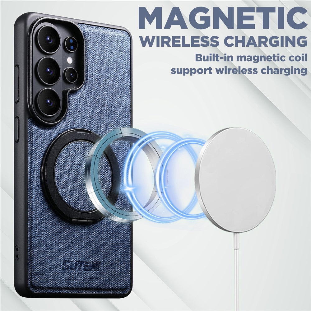 SUTENI G3 For Samsung Galaxy S26 Ultra Magnetic Case Rotating Ring Kickstand Jeans Texture PU TPU Phone Back Cover