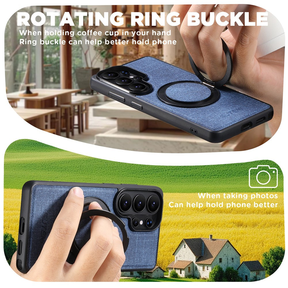 SUTENI G3 For Samsung Galaxy S26 Ultra Magnetic Case Rotating Ring Kickstand Jeans Texture PU TPU Phone Back Cover