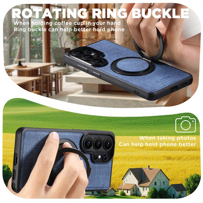 SUTENI G3 For Samsung Galaxy S26 Ultra Magnetic Case Rotating Ring Kickstand Jeans Texture PU TPU Phone Back Cover