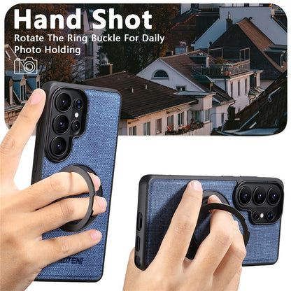 SUTENI G3 For Samsung Galaxy S26 Ultra Magnetic Case Rotating Ring Kickstand Jeans Texture PU TPU Phone Back Cover
