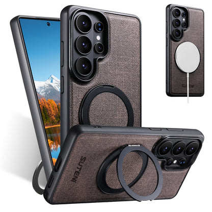 SUTENI G3 For Samsung Galaxy S26 Ultra Magnetic Case Rotating Ring Kickstand Jeans Texture PU TPU Phone Back Cover