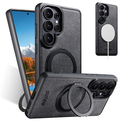 SUTENI G3 For Samsung Galaxy S26 Ultra Magnetic Case Rotating Ring Kickstand Jeans Texture PU TPU Phone Back Cover