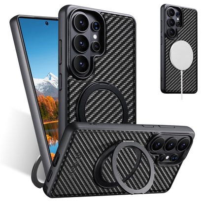SUTENI G3 For Samsung Galaxy S26 Ultra Magnetic Case Rotating Kickstand Carbon Fiber Texture Leather Phone Back Cover