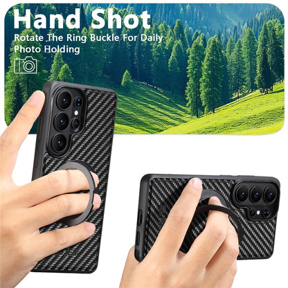 SUTENI G3 For Samsung Galaxy S26 Ultra Magnetic Case Rotating Kickstand Carbon Fiber Texture Leather Phone Back Cover