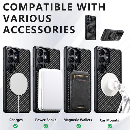 SUTENI G3 For Samsung Galaxy S26 Ultra Magnetic Case Rotating Kickstand Carbon Fiber Texture Leather Phone Back Cover