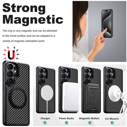 SUTENI G3 For Samsung Galaxy S26 Ultra Magnetic Case Rotating Kickstand Carbon Fiber Texture Leather Phone Back Cover