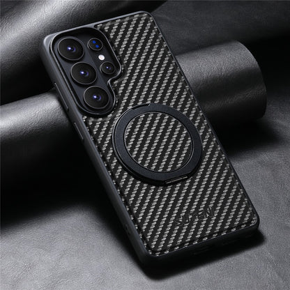 SUTENI G3 For Samsung Galaxy S26 Ultra Magnetic Case Rotating Kickstand Carbon Fiber Texture Leather Phone Back Cover
