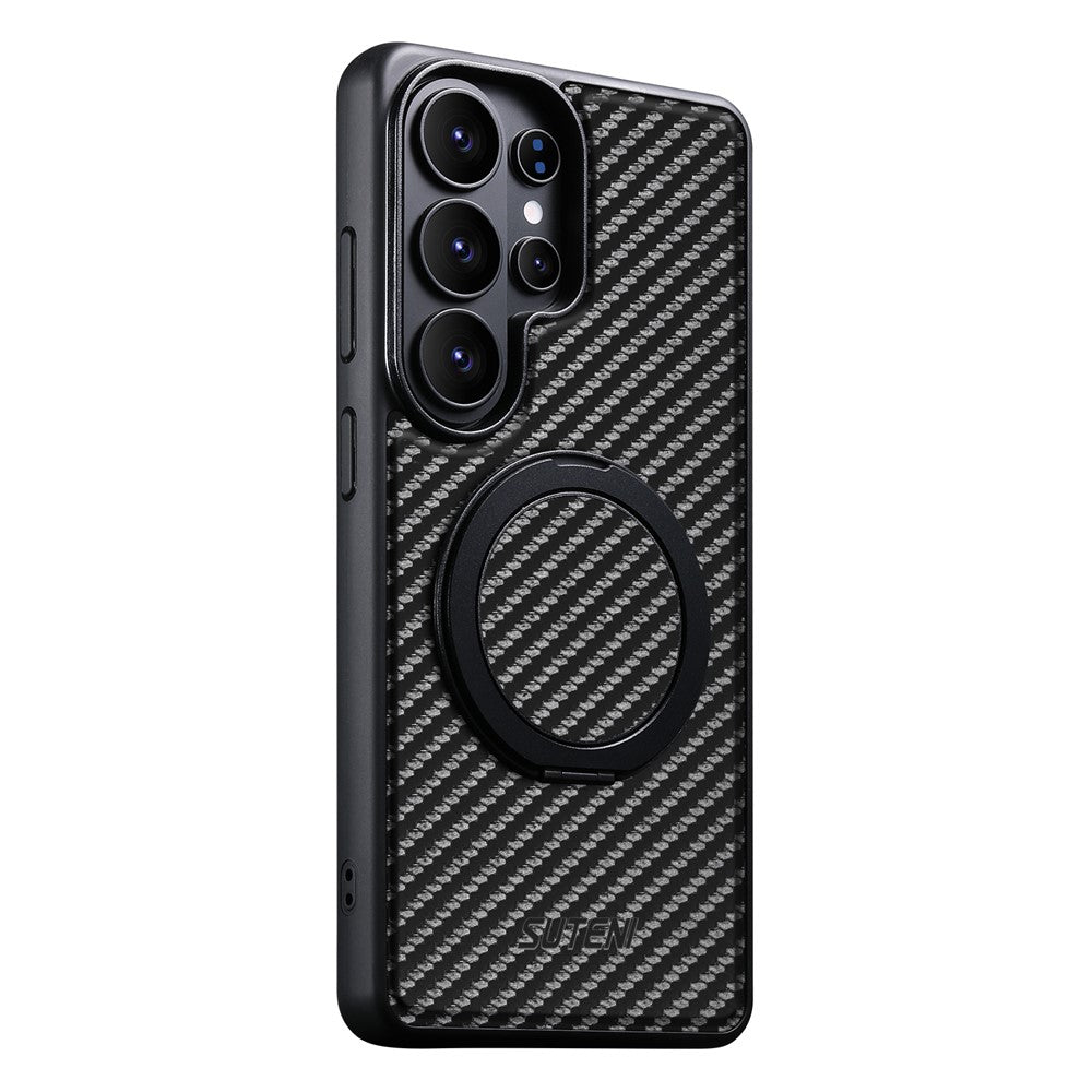 SUTENI G3 For Samsung Galaxy S26 Ultra Magnetic Case Rotating Kickstand Carbon Fiber Texture Leather Phone Back Cover