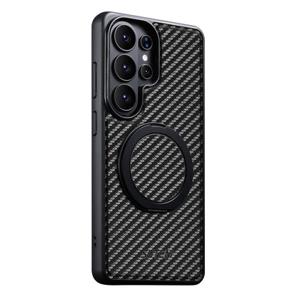 SUTENI G3 For Samsung Galaxy S26 Ultra Magnetic Case Rotating Kickstand Carbon Fiber Texture Leather Phone Back Cover