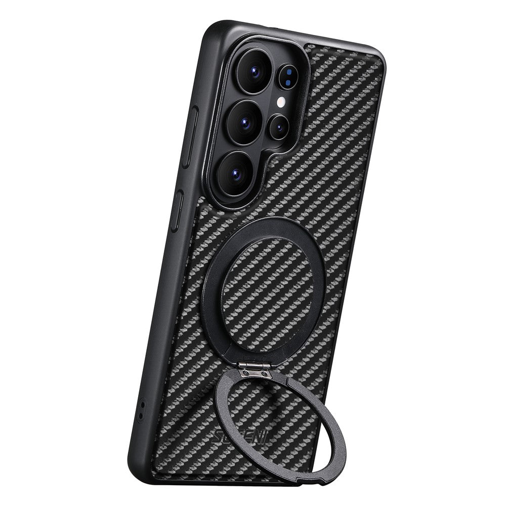 SUTENI G3 For Samsung Galaxy S26 Ultra Magnetic Case Rotating Kickstand Carbon Fiber Texture Leather Phone Back Cover
