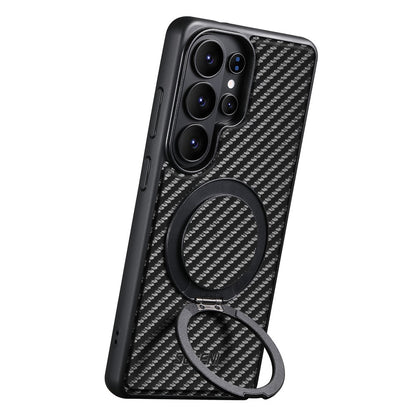 SUTENI G3 For Samsung Galaxy S26 Ultra Magnetic Case Rotating Kickstand Carbon Fiber Texture Leather Phone Back Cover