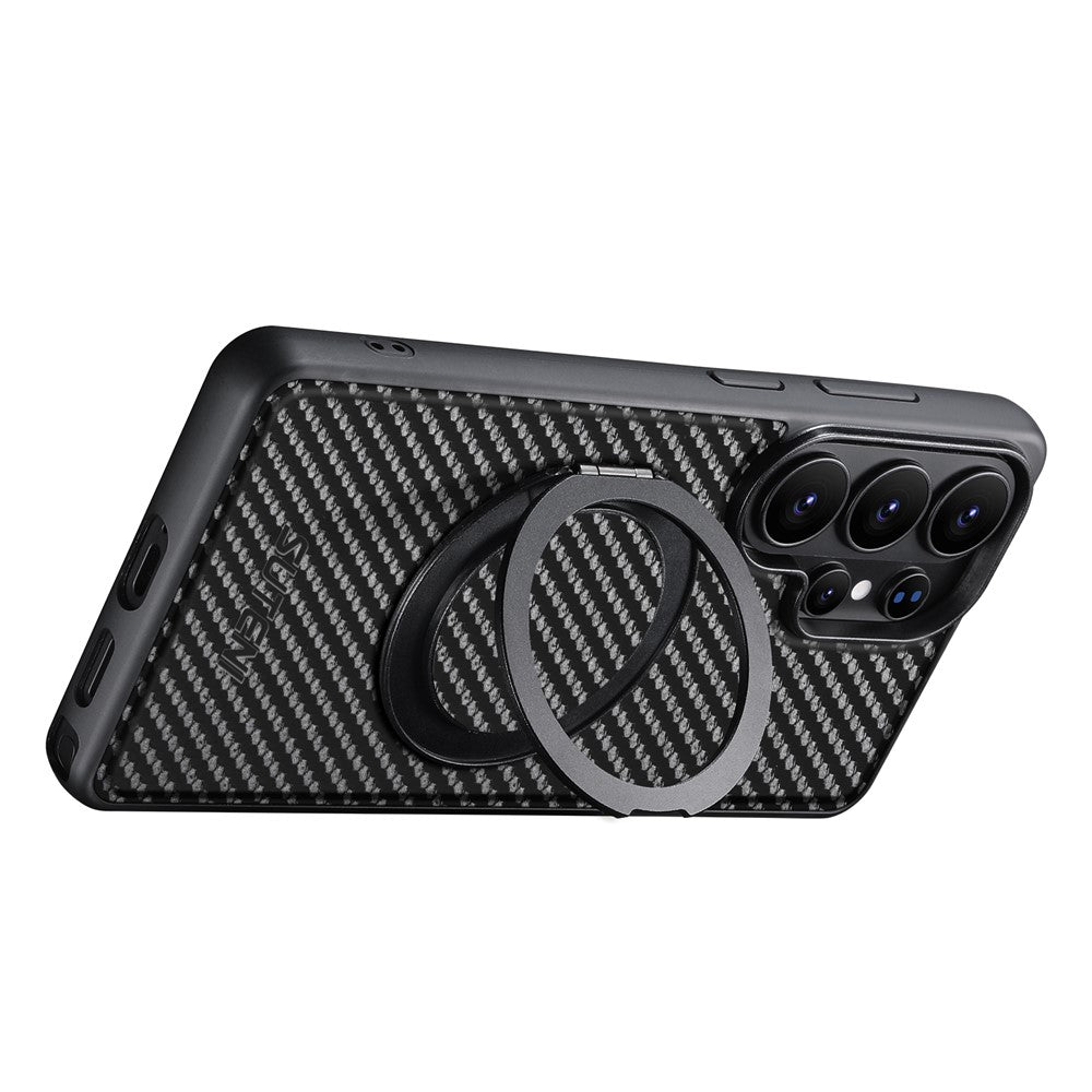 SUTENI G3 For Samsung Galaxy S26 Ultra Magnetic Case Rotating Kickstand Carbon Fiber Texture Leather Phone Back Cover