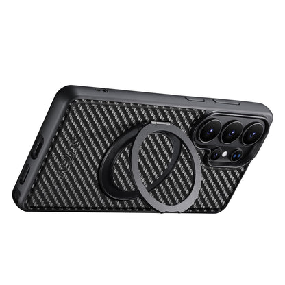 SUTENI G3 For Samsung Galaxy S26 Ultra Magnetic Case Rotating Kickstand Carbon Fiber Texture Leather Phone Back Cover
