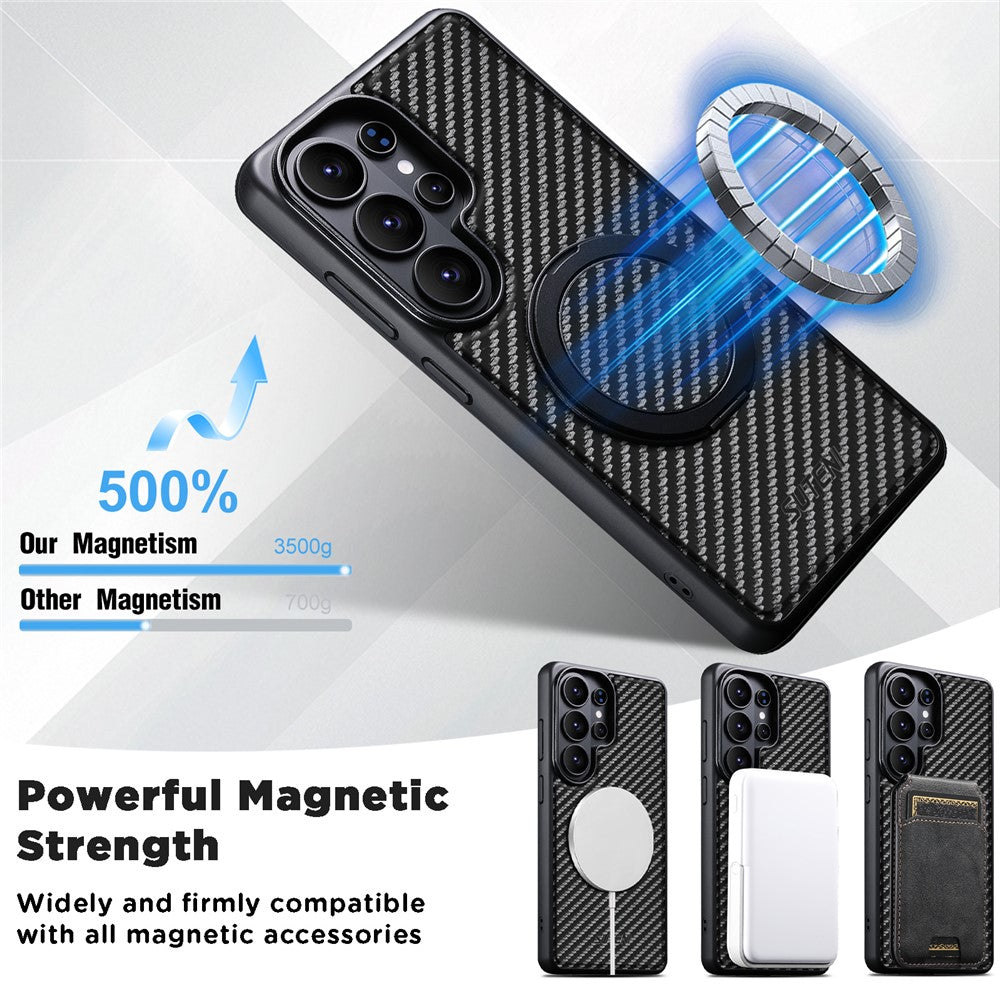 SUTENI G3 For Samsung Galaxy S26 Ultra Magnetic Case Rotating Kickstand Carbon Fiber Texture Leather Phone Back Cover