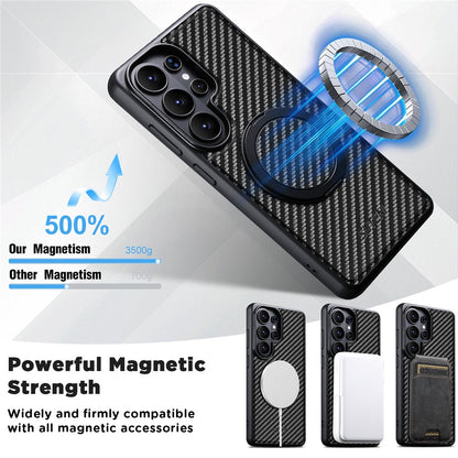SUTENI G3 For Samsung Galaxy S26 Ultra Magnetic Case Rotating Kickstand Carbon Fiber Texture Leather Phone Back Cover
