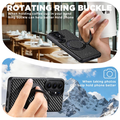 SUTENI G3 For Samsung Galaxy S26 Ultra Magnetic Case Rotating Kickstand Carbon Fiber Texture Leather Phone Back Cover