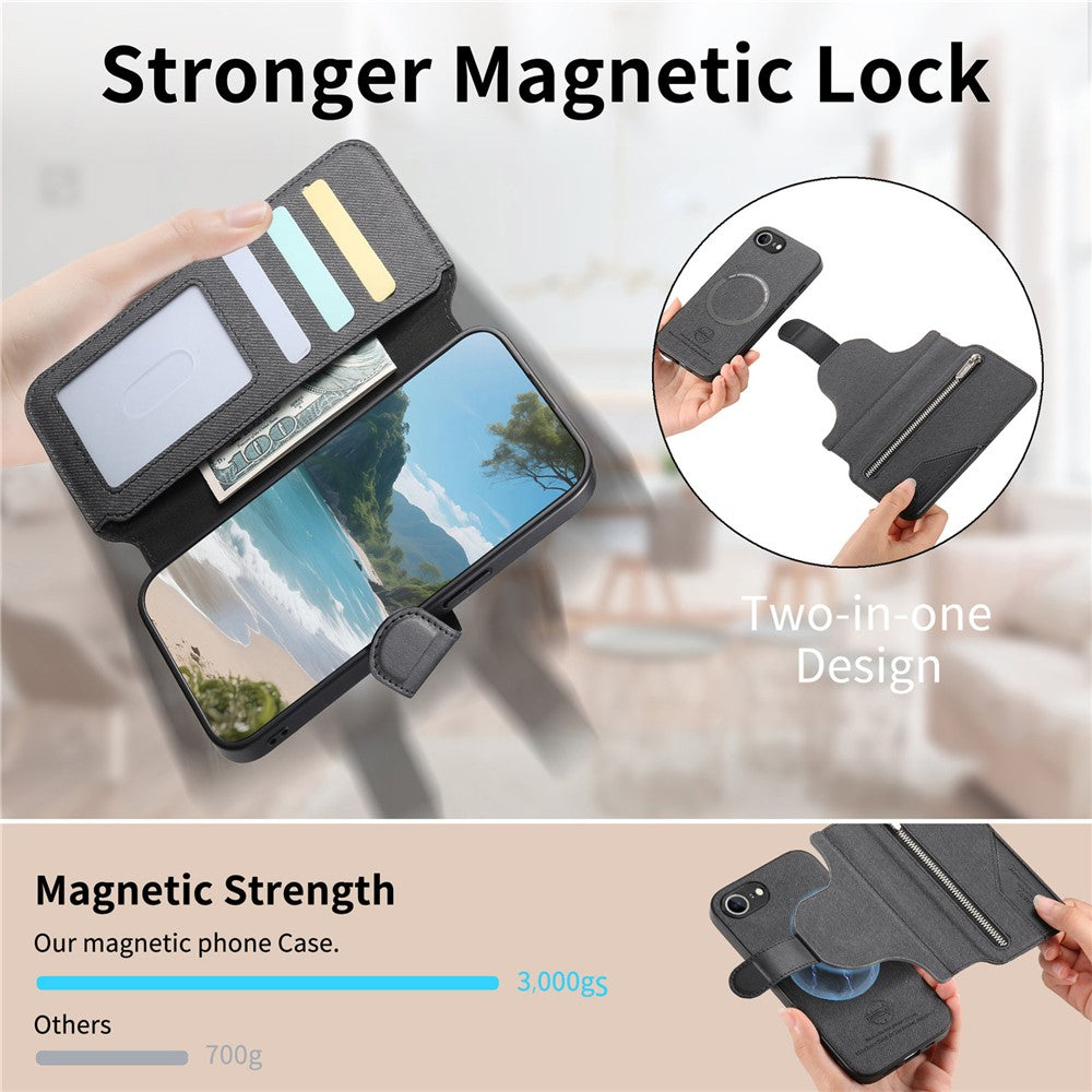 Magnetic Case For iPhone 17e  /  16e RFID Blocking   Detachable Wallet Stand Cloth Texture Leather Phone Cover