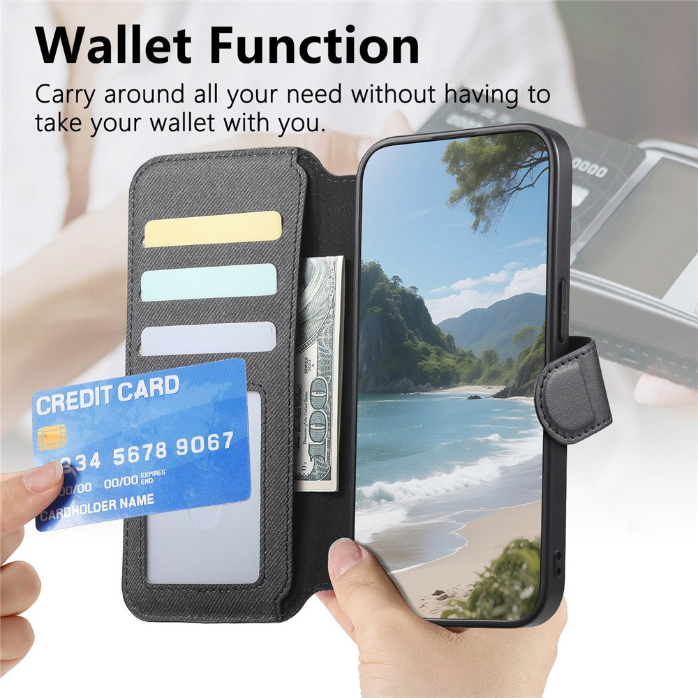 Magnetic Case For iPhone 17e  /  16e RFID Blocking   Detachable Wallet Stand Cloth Texture Leather Phone Cover