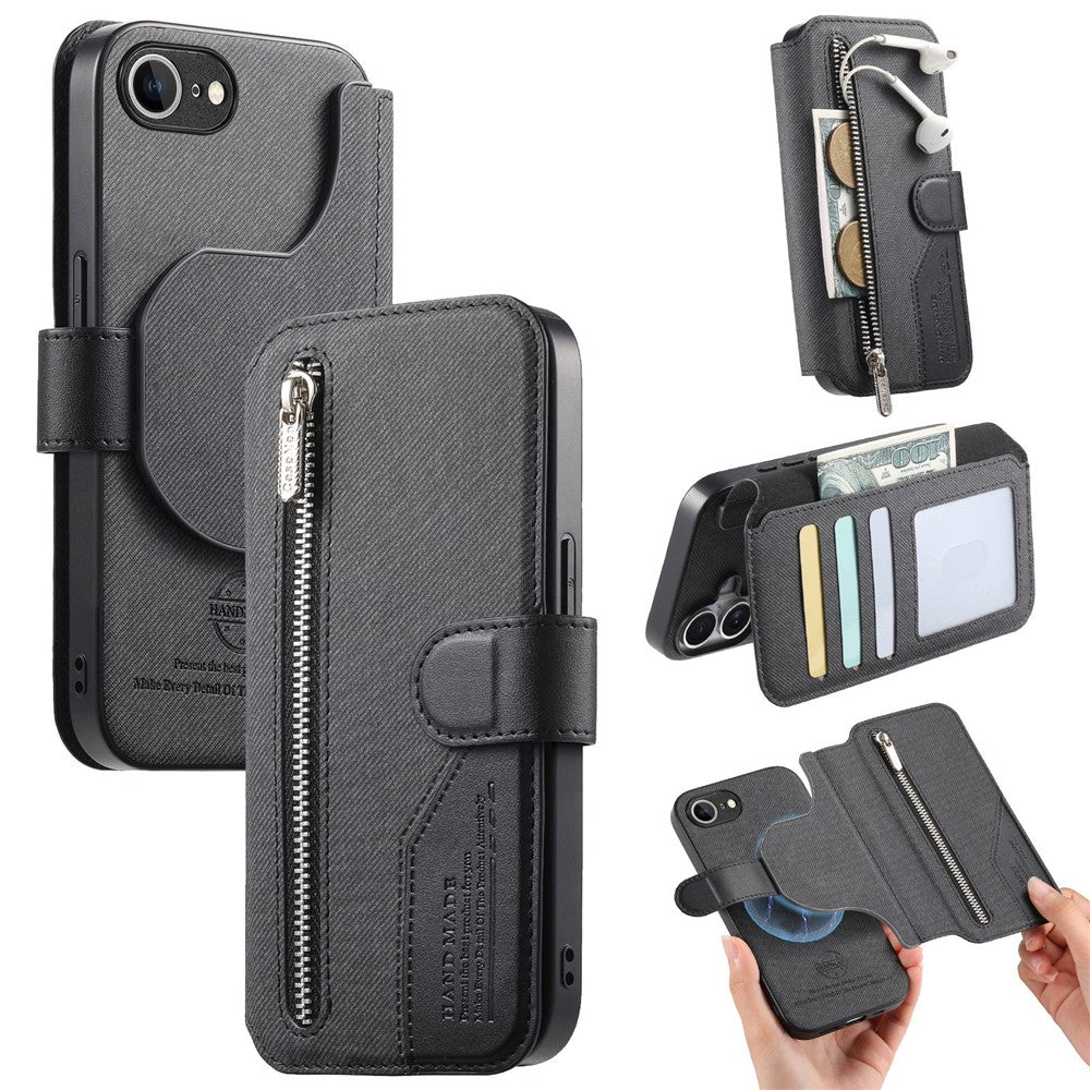 Magnetic Case For iPhone 17e  /  16e RFID Blocking   Detachable Wallet Stand Cloth Texture Leather Phone Cover