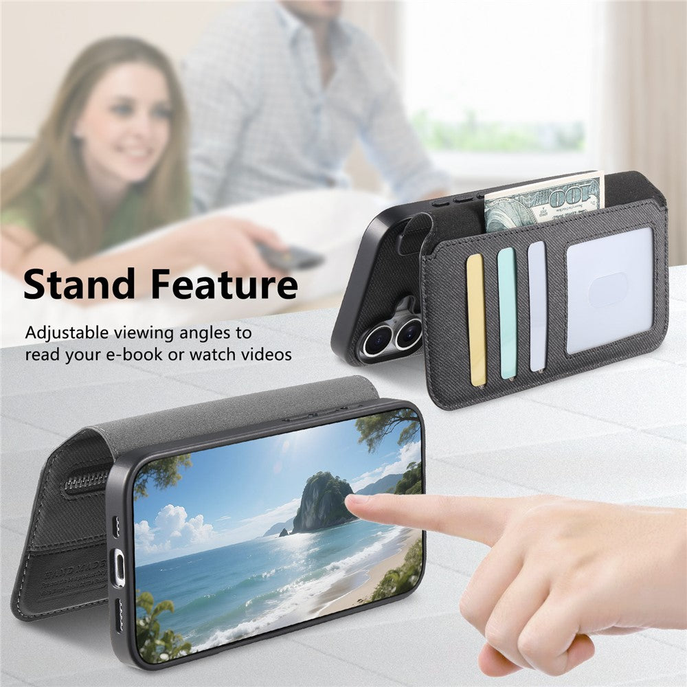 Magnetic Case For iPhone 17e  /  16e RFID Blocking   Detachable Wallet Stand Cloth Texture Leather Phone Cover