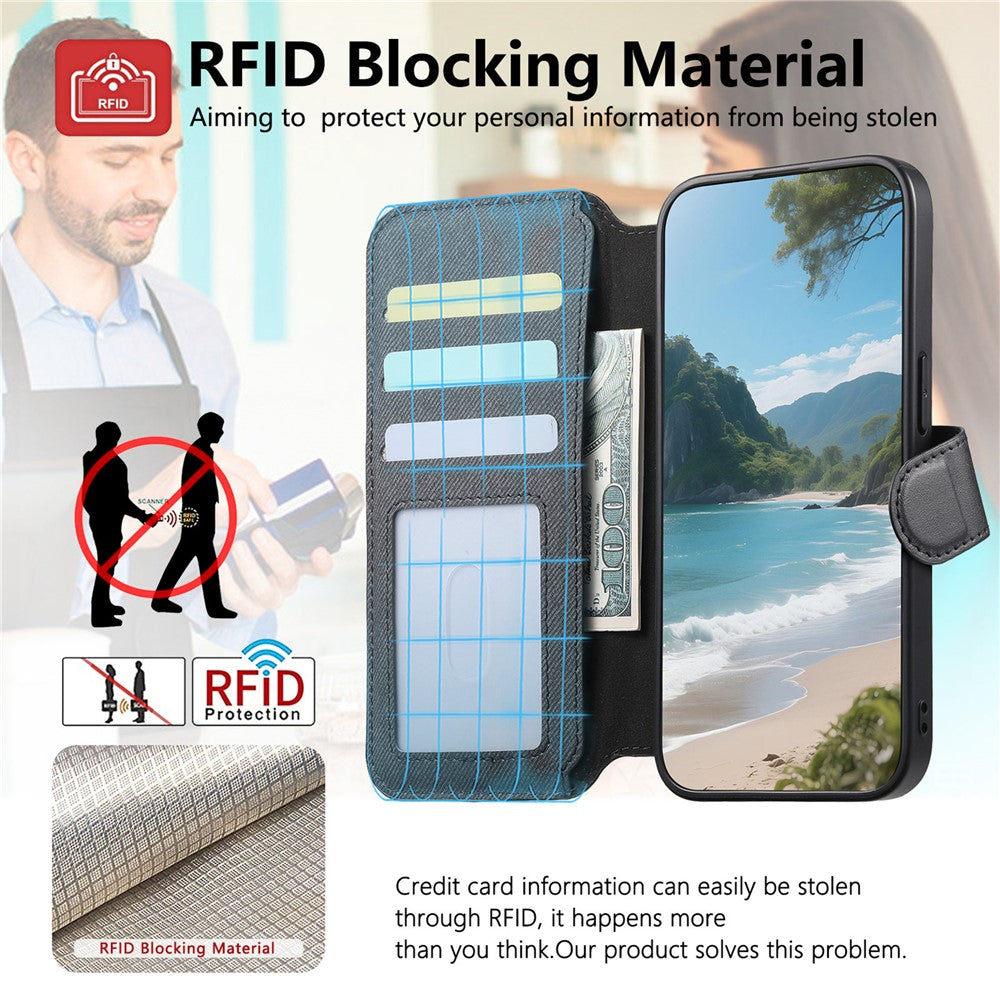 Magnetic Case For iPhone 17e  /  16e RFID Blocking   Detachable Wallet Stand Cloth Texture Leather Phone Cover