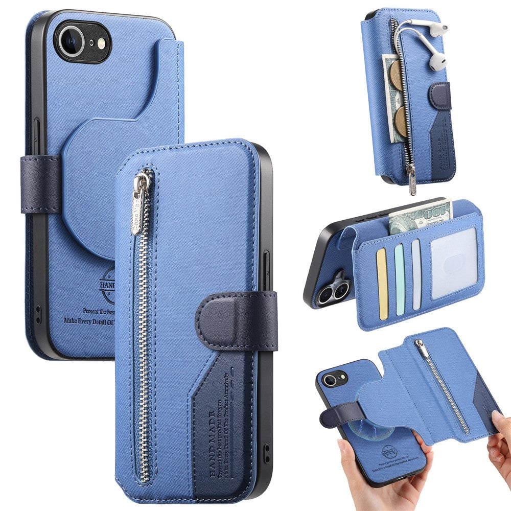 Magnetic Case For iPhone 17e  /  16e RFID Blocking   Detachable Wallet Stand Cloth Texture Leather Phone Cover