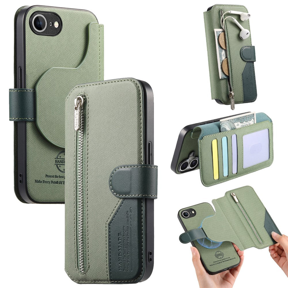 Magnetic Case For iPhone 17e  /  16e RFID Blocking   Detachable Wallet Stand Cloth Texture Leather Phone Cover