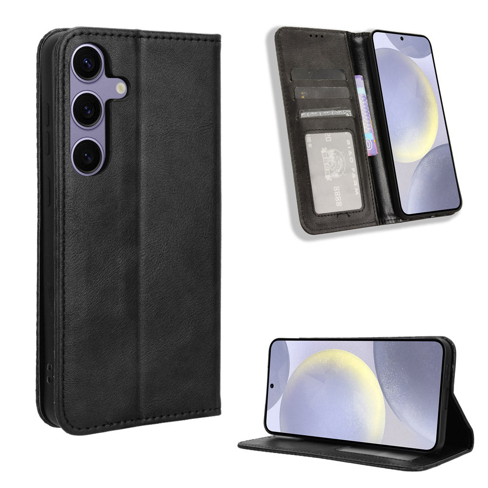 For Samsung Galaxy S26+ Leather Case Wallet Stand Retro Texture Phone Cover