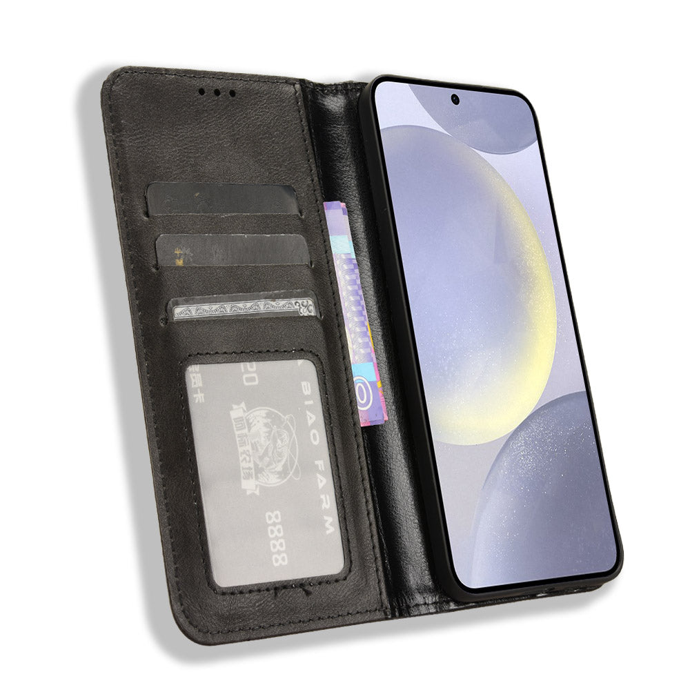 For Samsung Galaxy S26+ Leather Case Wallet Stand Retro Texture Phone Cover