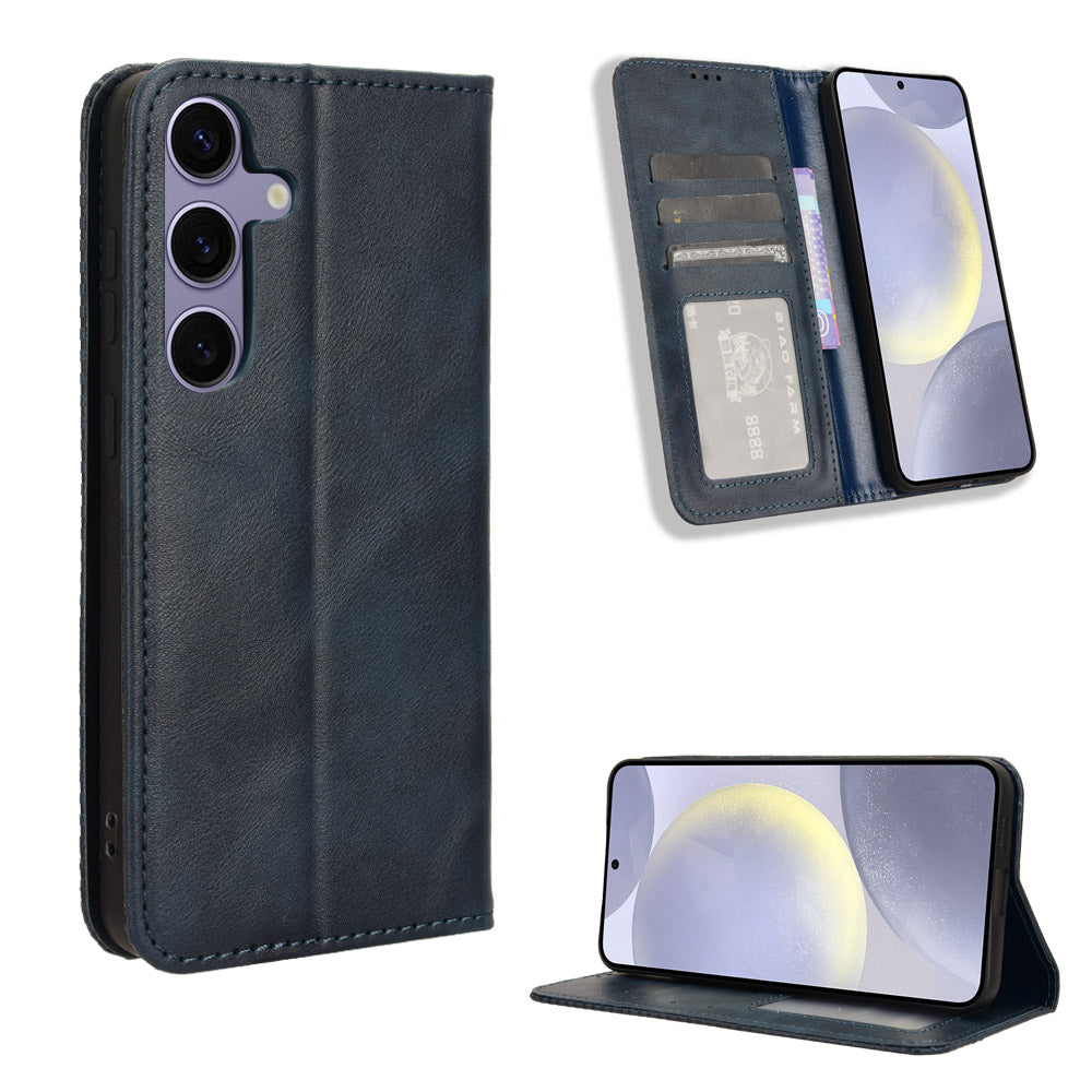For Samsung Galaxy S26+ Leather Case Wallet Stand Retro Texture Phone Cover