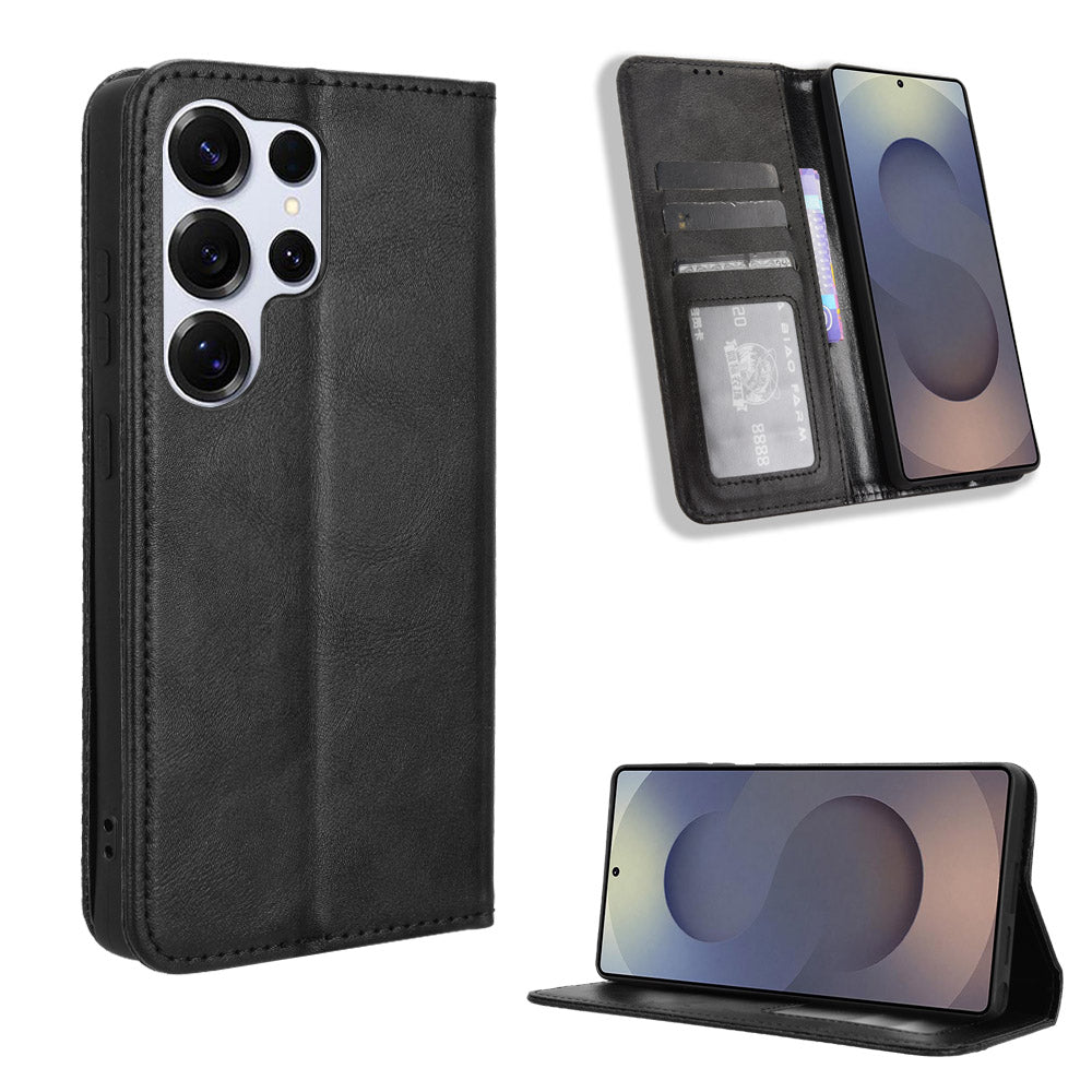 For Samsung Galaxy S26 Ultra Leather Case Wallet Stand Retro Texture Phone Cover