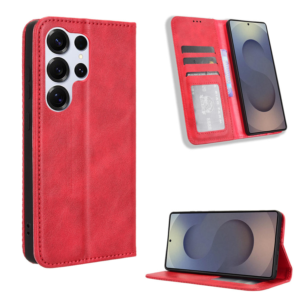 For Samsung Galaxy S26 Ultra Leather Case Wallet Stand Retro Texture Phone Cover