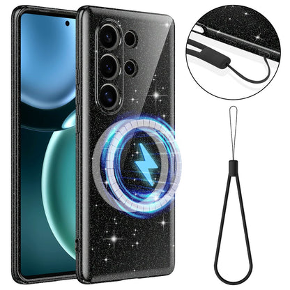 For Samsung Galaxy S25 Ultra Magnetic Case Glitter TPU Shockproof Phone Cover with Lanyard