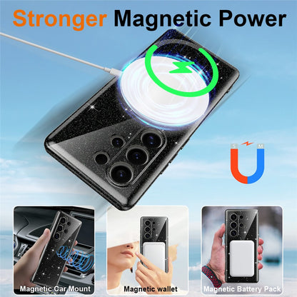 For Samsung Galaxy S25 Ultra Magnetic Case Glitter TPU Shockproof Phone Cover with Lanyard