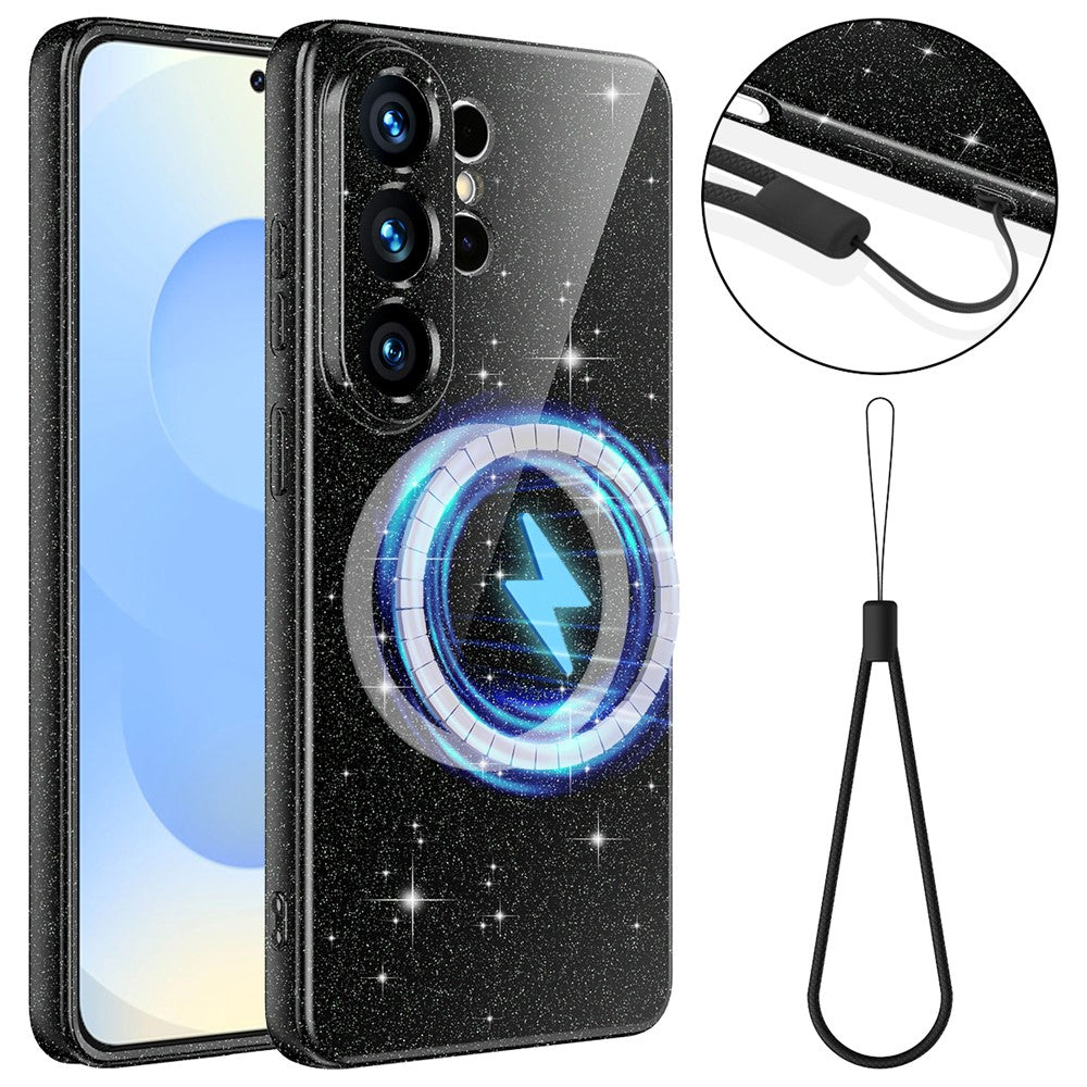 For Samsung Galaxy S26 Ultra Magnetic Case Glitter TPU Shockproof Phone Cover with Lanyard