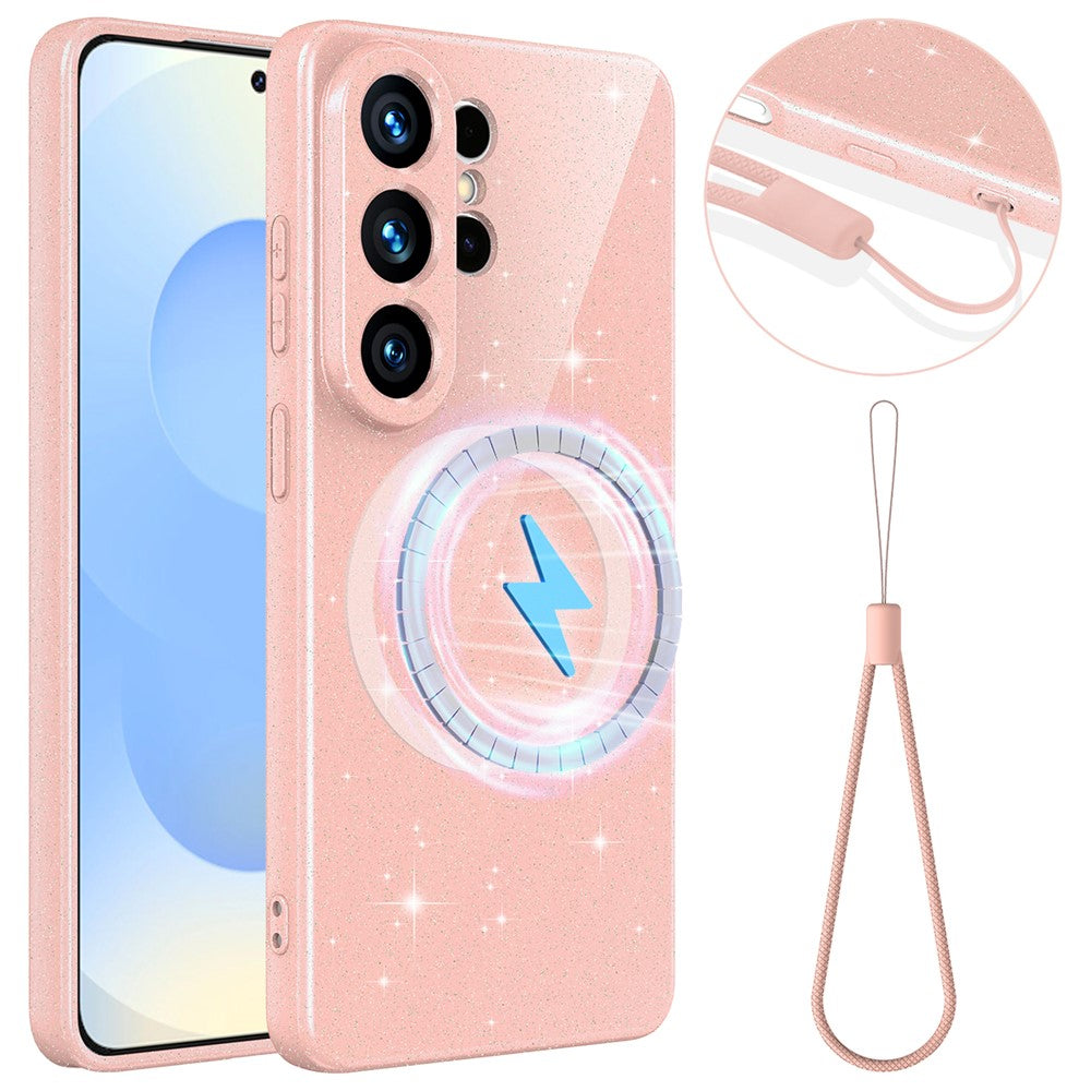 For Samsung Galaxy S26 Ultra Magnetic Case Glitter TPU Shockproof Phone Cover with Lanyard